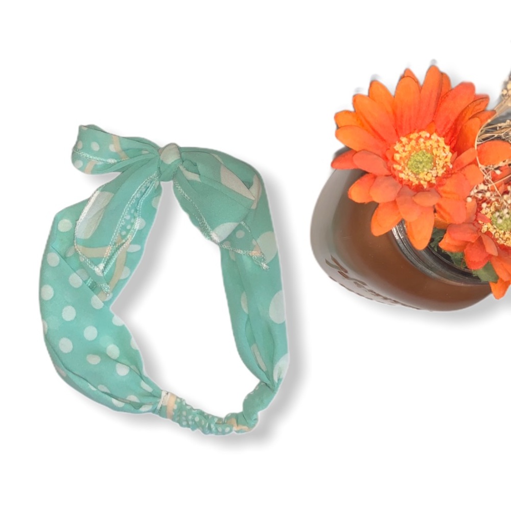Teal Polka Dot Head Band With Bow